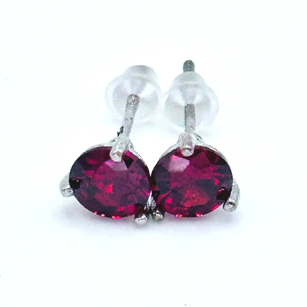 Vintage Silver Tone Red Stone Earrings Set Stud & Huggie Style‎ Crystal Sparkle